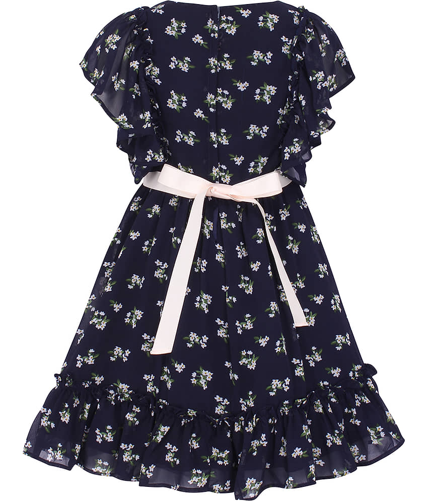 Cutecumber Georgette Fit And Flare Dress For Girls ( Pack of 1 , Navy ) view 2