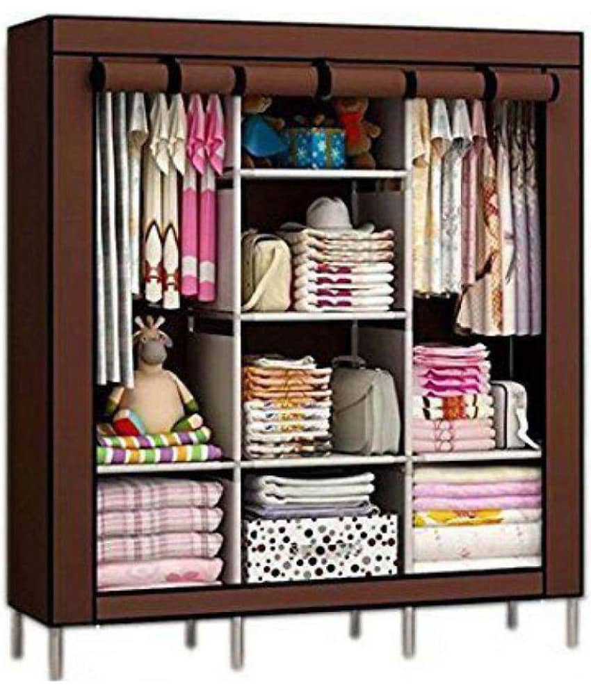 Multipurpose Collapsible and portable triple door Foldable Wardrobe/Cloth Stand/ Cloth Rack / Foldable Almirah/ Cupboard (Color As Per Stock Available) view 2