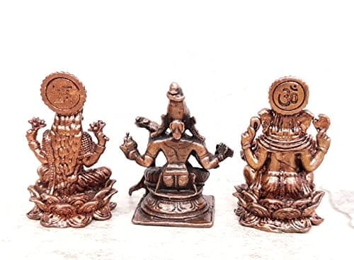 Searchers Paradise - Copper Idols Goddess Lakshmi, Saraswathi and Ganesh, Copper Handmade 164 Grams, Patina Antique Finish, Pack of 1 Piece view 2