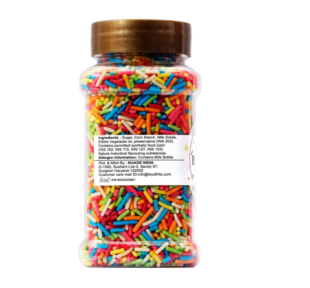 foodfrillz Golden Balls (125 g), Chocolate Vermicelli Strands (100 g) and Rainbow Strands (100 g) Sugar Sprinkles for cake decoration, 325 g, Pack of 3 view 2