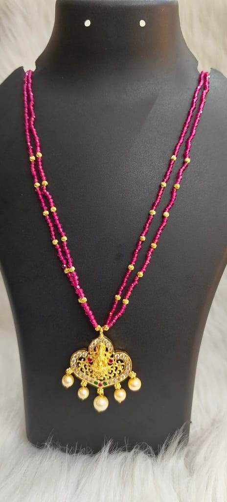Delicate Gold-plated Pendant Necklace with Pink Beads view 2