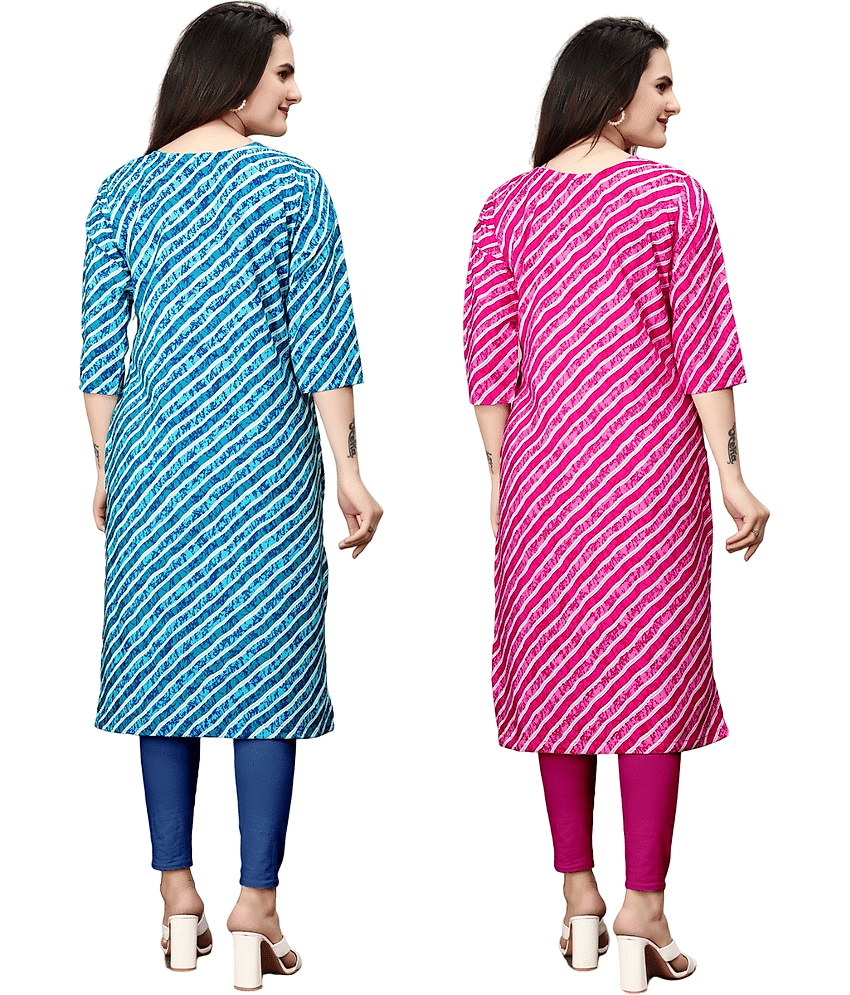 VACHHARAJ GROUP Crepe Printed A-line Women's Kurti - Blue,Pink ( Pack of 2 ) view 2