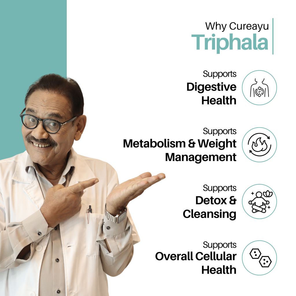 Cureayu Triphala Capsules | Support Healthy Digestion & Gentle Detox | Promote Overall Gut Wellness view 2