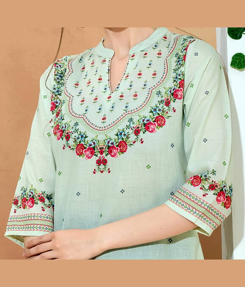 Meher Impex Pack of 1 Cotton Printed Straight Women's Kurti - ( Light Green ) view 2
