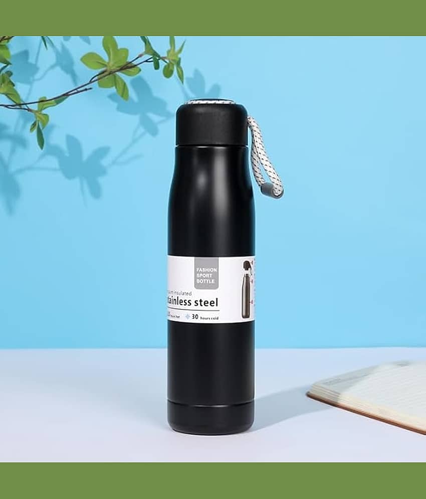 Bhavyta Water Bottle with Portable Lid Vacuum Insulated Black Stainless Steel Water Bottle 500 mL ( Set of 1 )