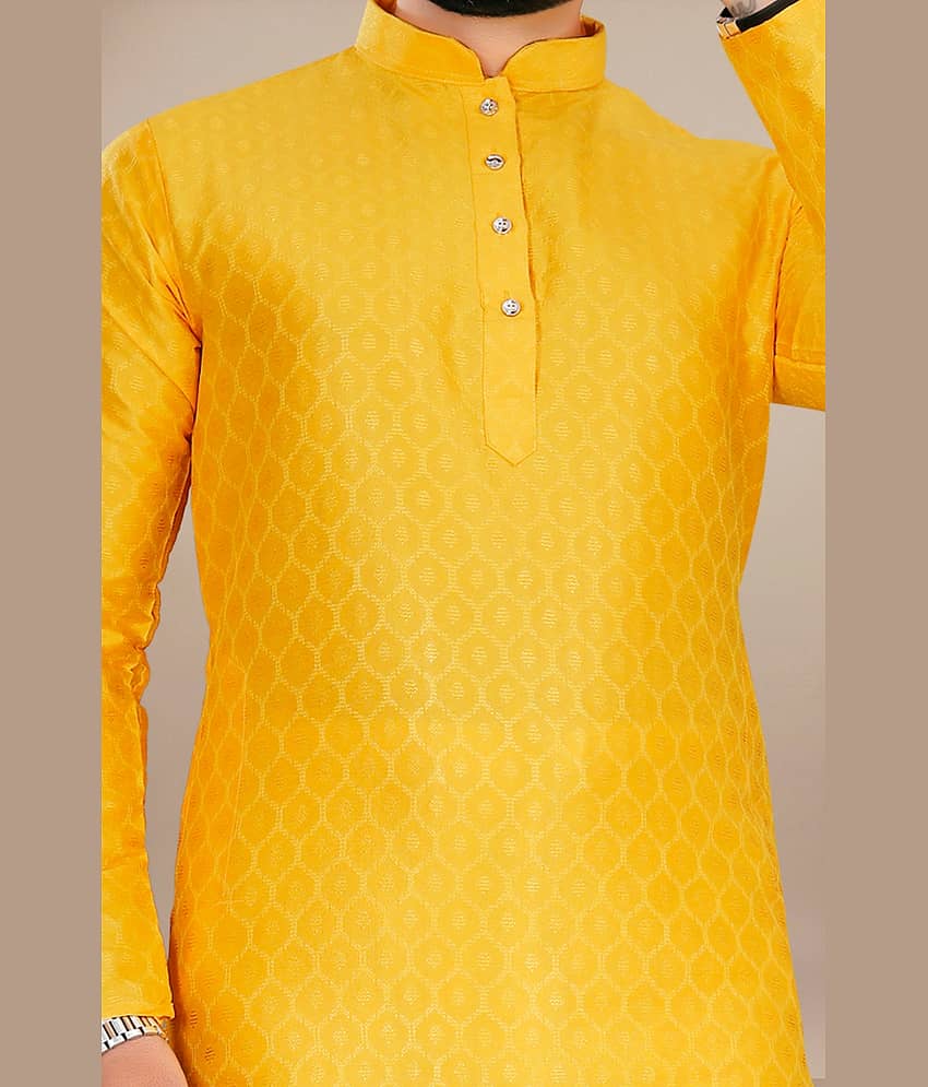 YUG ART Yellow Silk Men's Regular Kurta ( Pack of 1 ) view 2