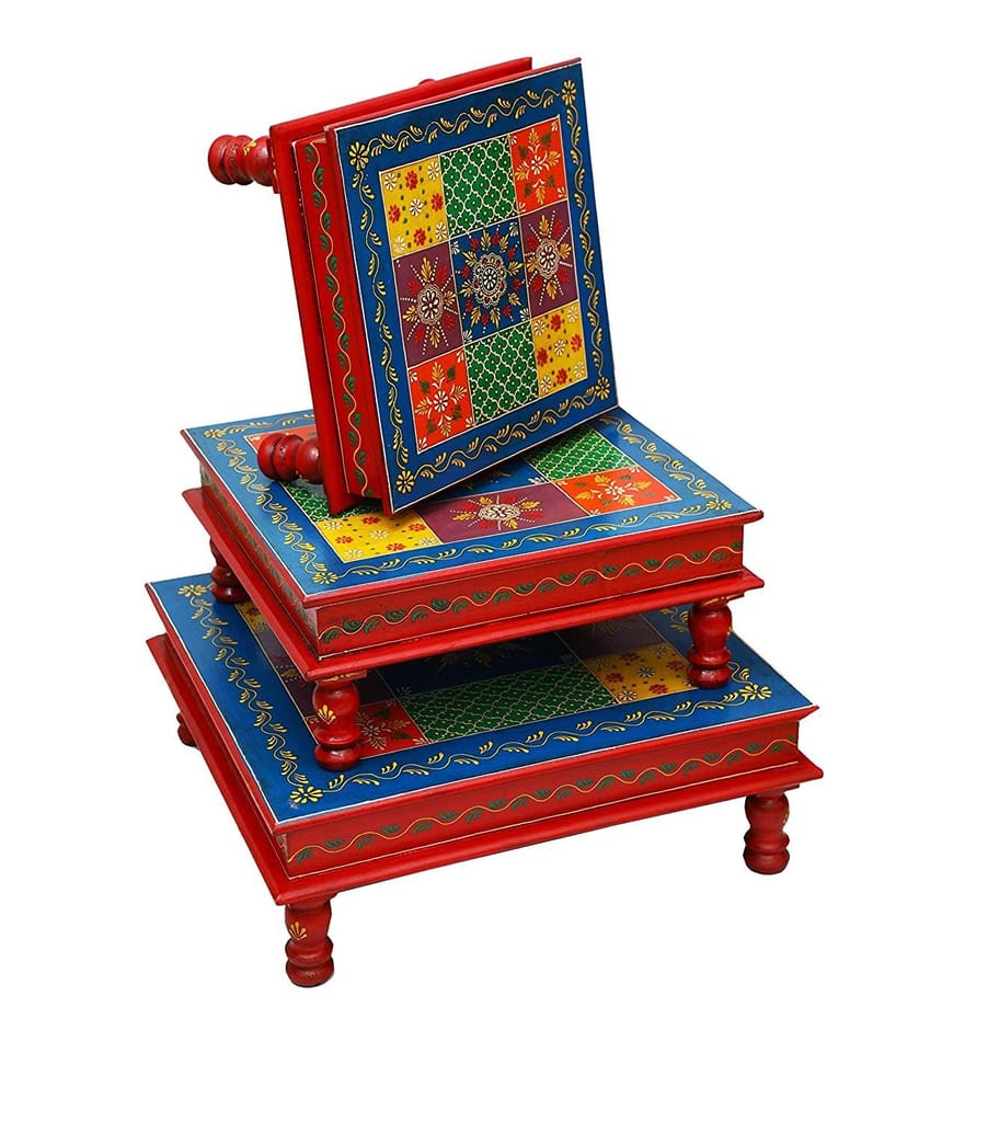 Creative Handicraft45 Wood Painted Bajot-Chowki for Pooja/Sitting Chowki for All Purpose/Pooja Decor/Chowki/Patla/Chowki for Daily Prayer Home view 2