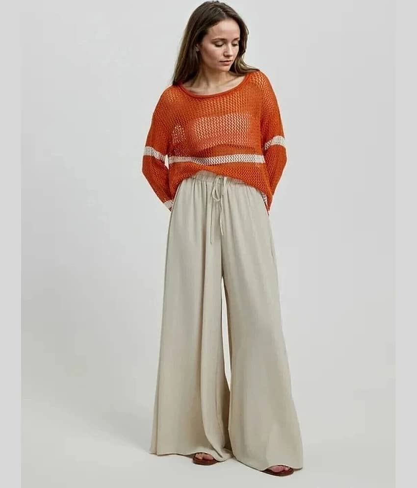 kotty Women Rayon Blend Casual Trousers ( Beige ) view 2