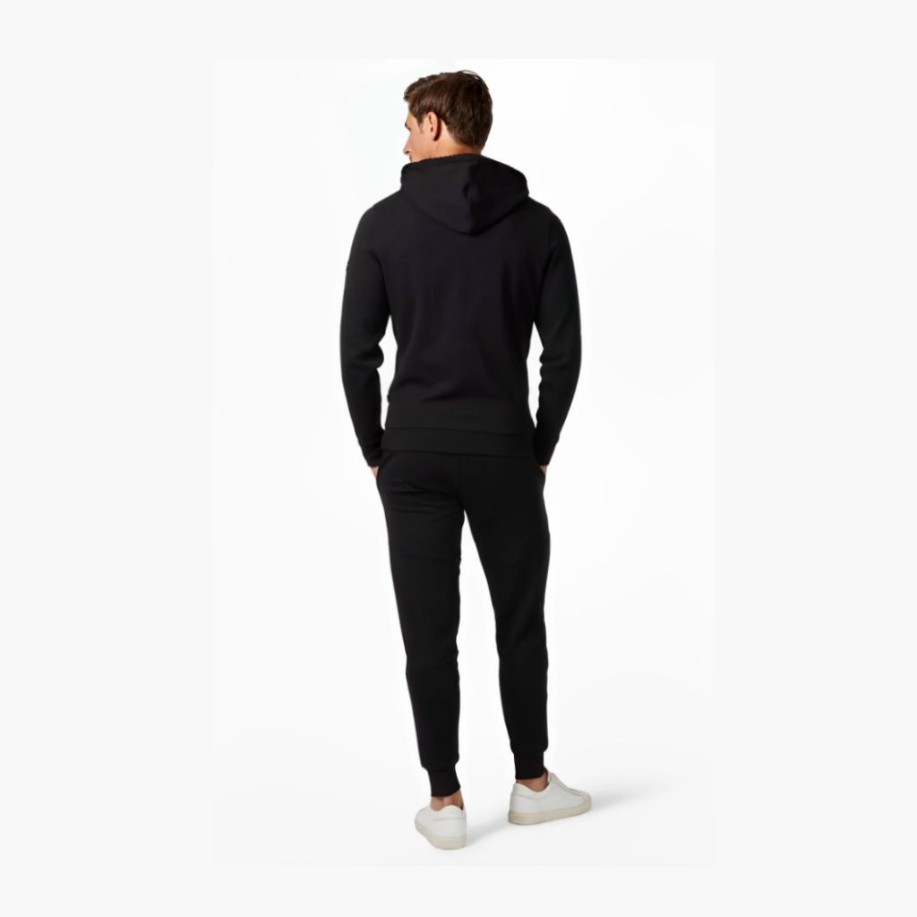 HAZAWA Polyester Black Tracksuit for Men | Full Sleeve Hooded Neck | Rose Embroidered Sweatshirts & Trackpants Suit | Solid Casual Co-set view 2