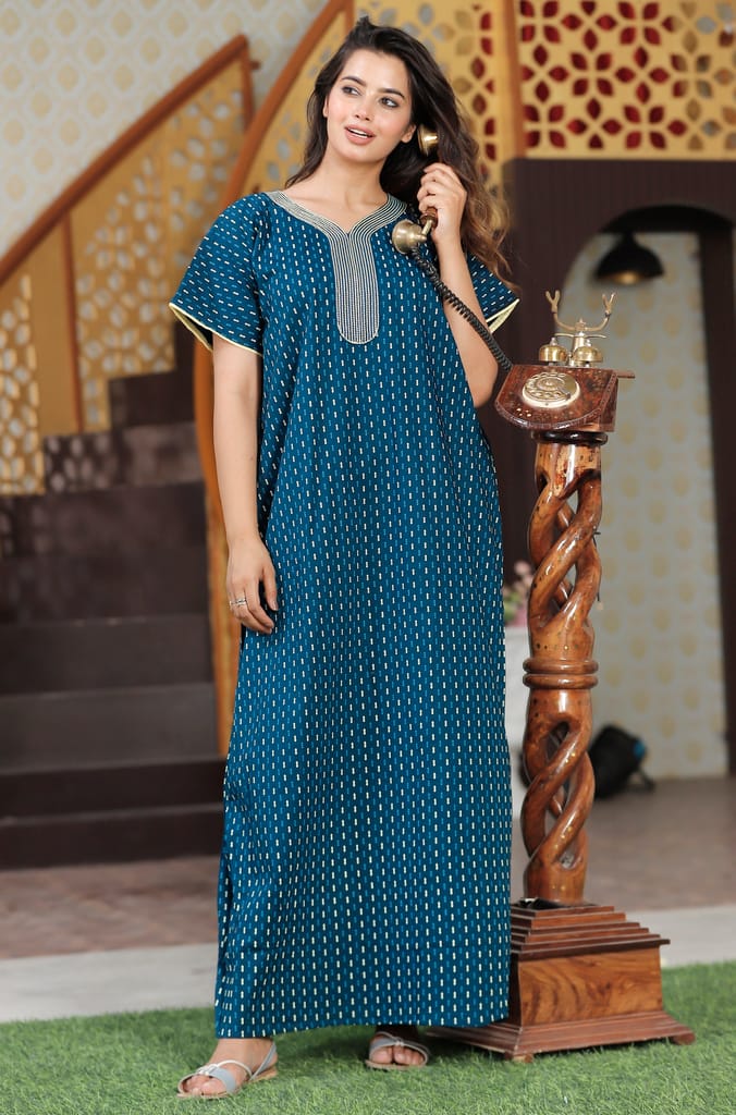 Women's Black Cotton Printed Kaftan Dress view 2