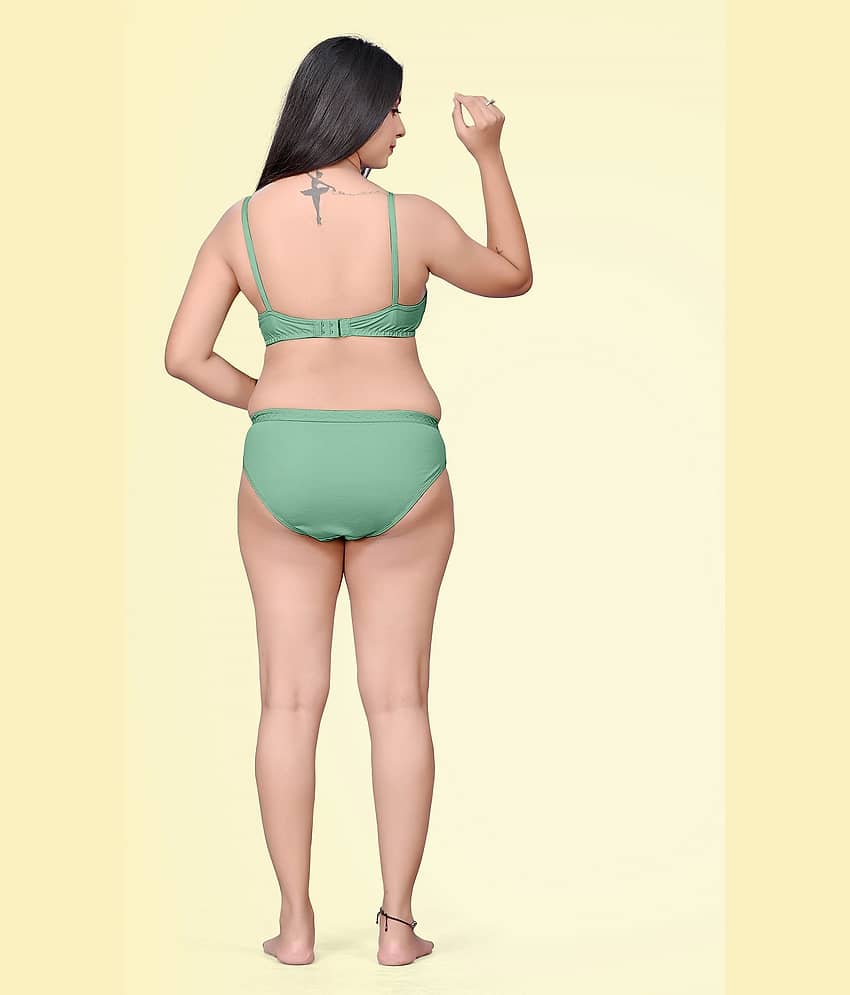 haya fashion Pack of 1 Cotton Bra & Panty Set For Women ( Green ) view 2