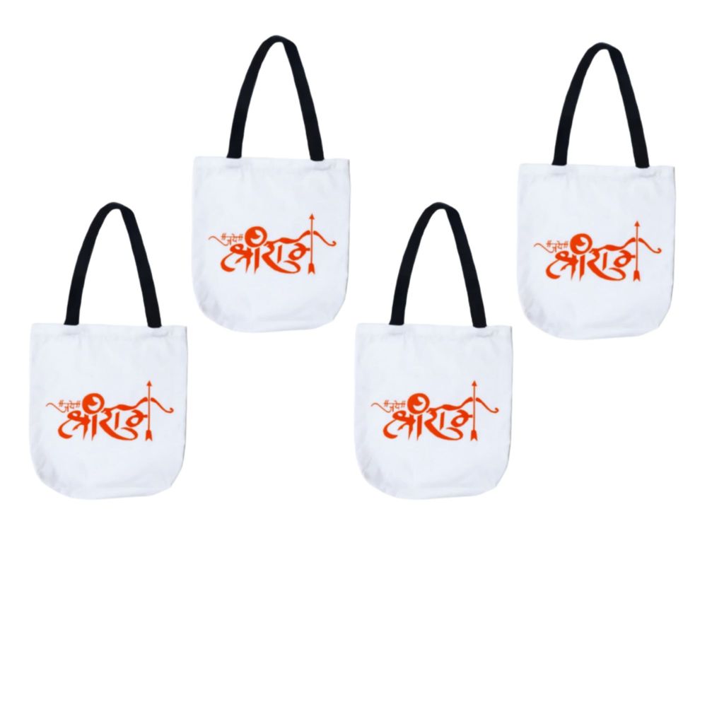 Palak Saxena Divine Collection: Both Side Printable Jai Shri Ram Tote Bags For Women, Traveling, Pilgrim, Shopping, Grocery, Daily Use Pack of4 view 2