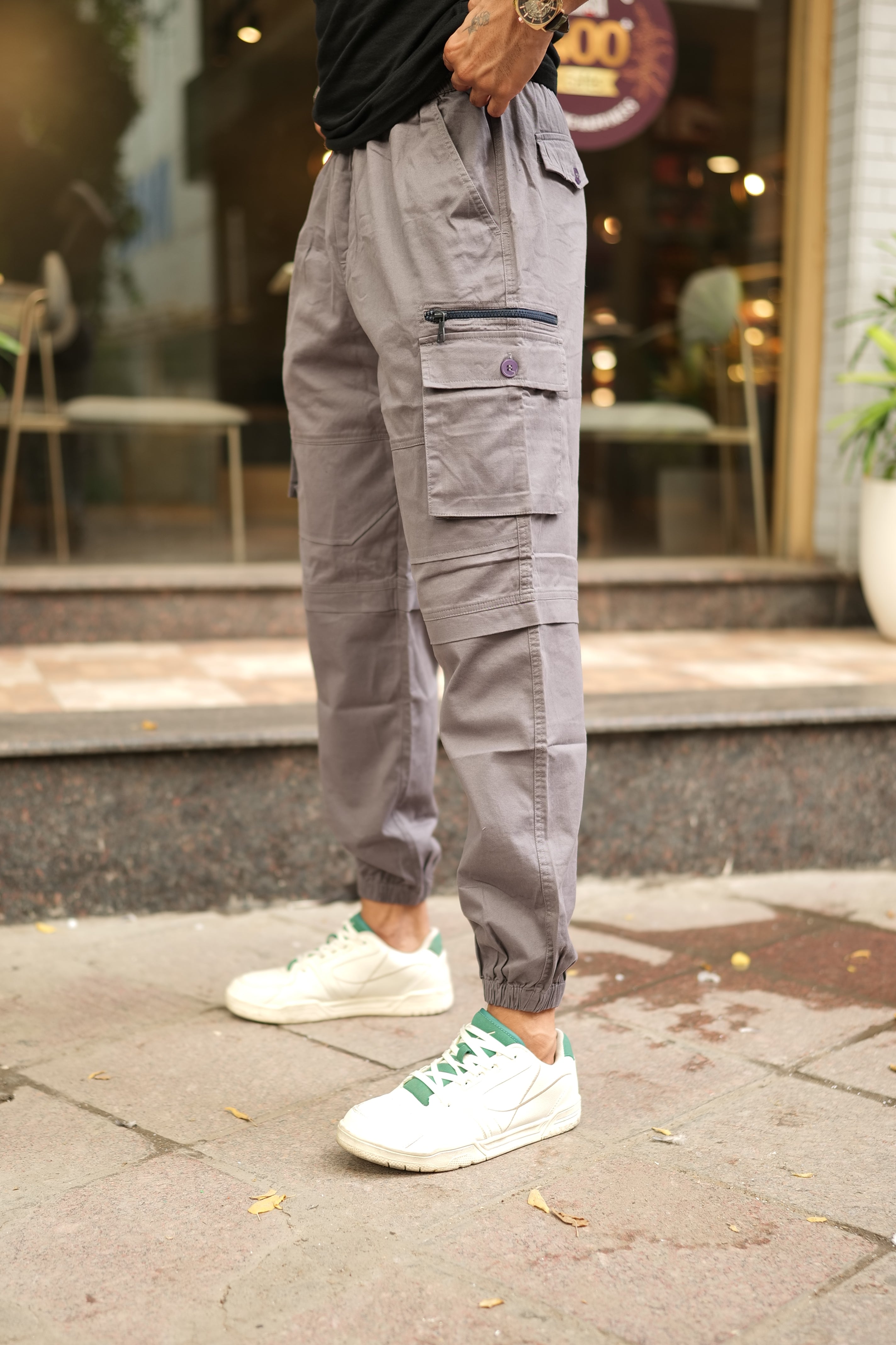 Men's Grey Premium Cargo Joggers view 2