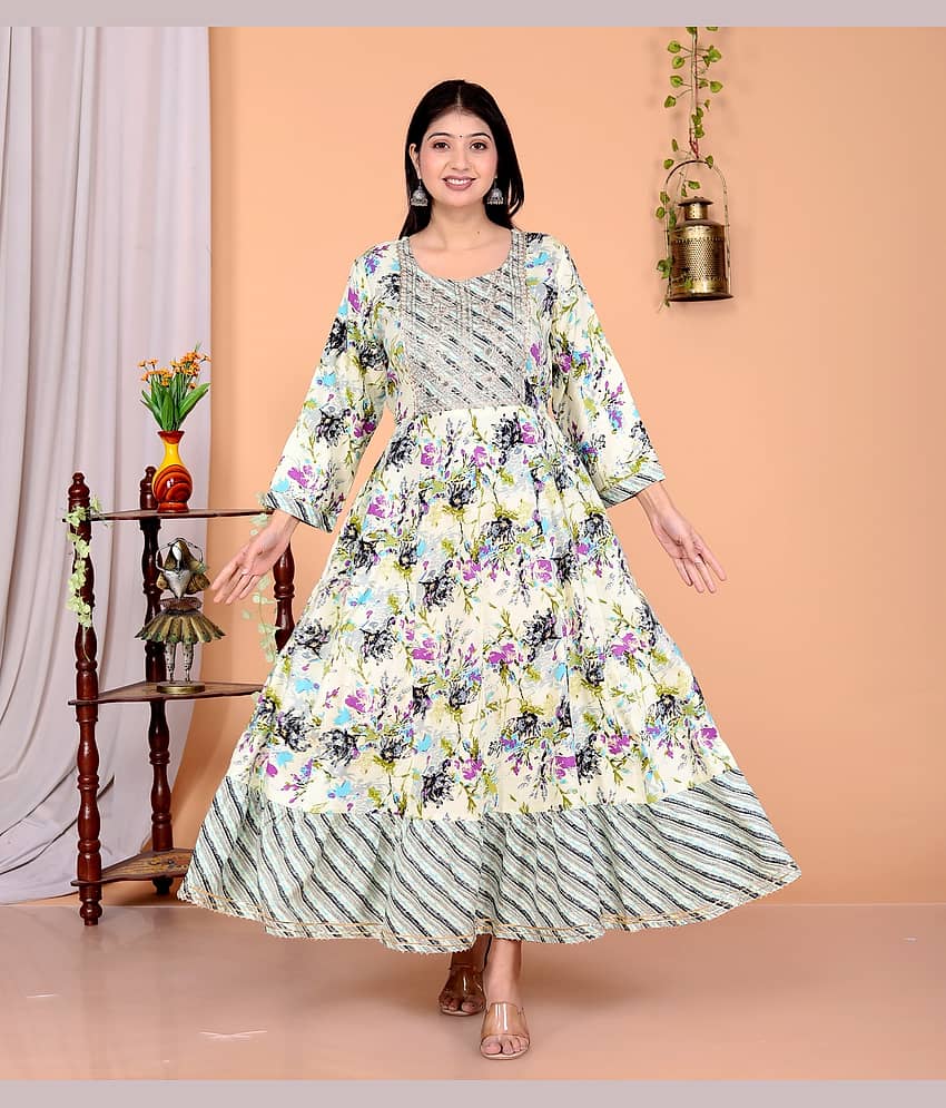 TheKurtiPoint Pack of 1 Rayon Printed Anarkali Women's Kurti - ( Purple )