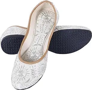 Women's Embroidered Slip-On Flats with Silver Zari Work view 2