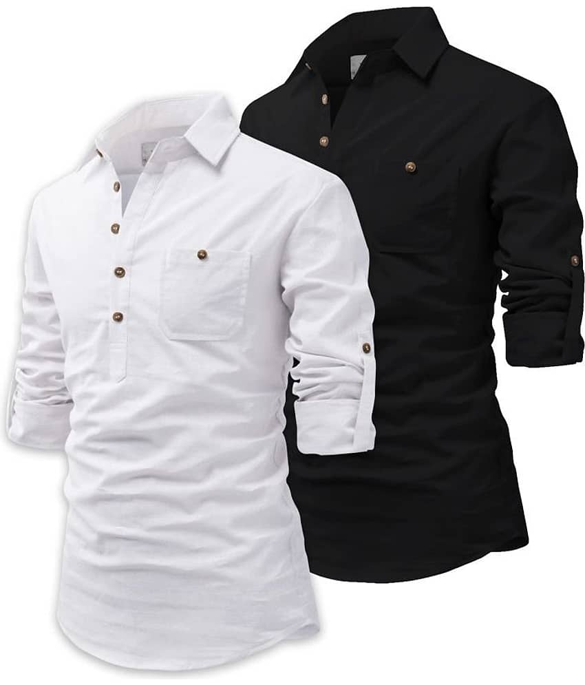 UNI VIBE Black Cotton Blend Men's Shirt Style Kurta ( Pack of 2 ) view 2