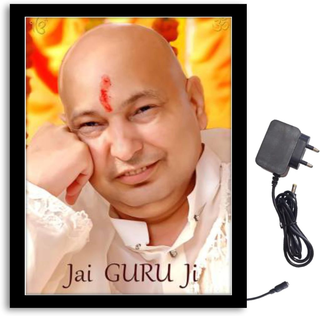 NOKKES Jai Guru Ji Bade Guru ji Sawroop Guru Ji Light Photo Frame 8X10 inch Led Light photo Frame With Light Adaptor Led Light Photo Frame Black Color Photo Frame_AQW245