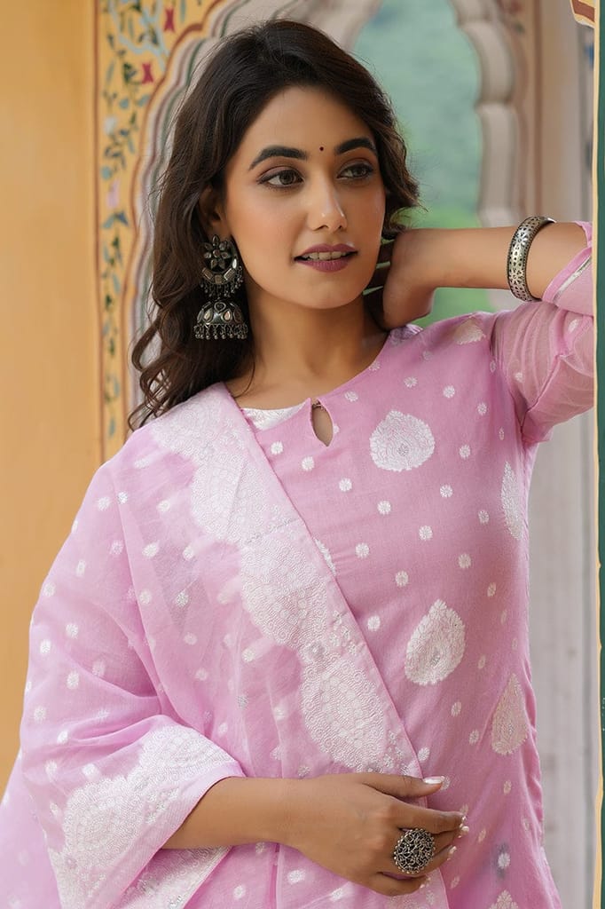 Pink Poly Chanderi Ethnic Motifs Straight Suit Set PKSKD1176 view 2