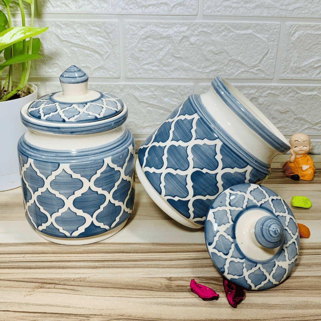 Homefrills Multi-Utility Storage Ceramic Jars & Containers with Lid/Achar Barni for Storage of Achar/Snacks /Pickle/cookies etc. (2 jars with Lid )Colour-Grey Capacity-500 ml/500 Gram each (approx) view 2