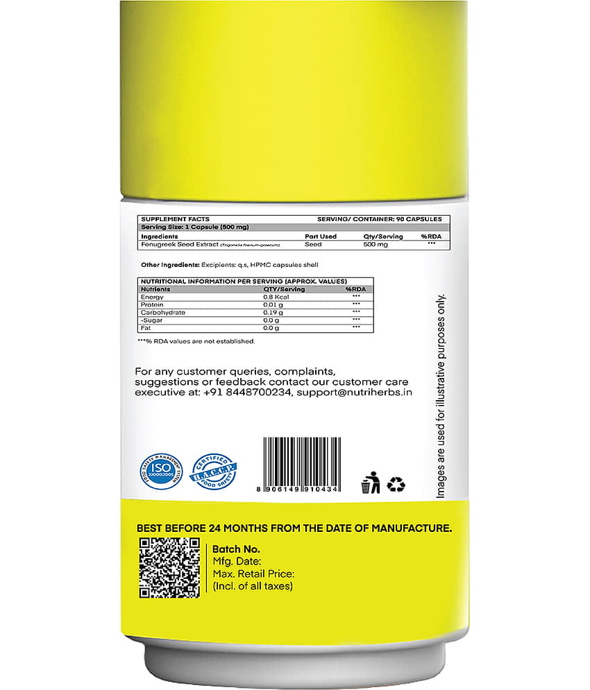 Nutriherbs Fenugreek Seed Extract 500 mg Methi 100% Natural & Organic - 90 Capsules | For Feeding Mother Nutrition view 2