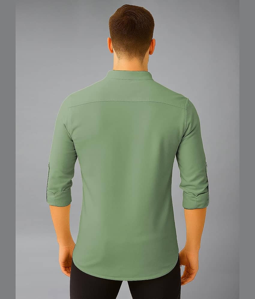 BHUVIKOO Cotton Blend Plain Shirt Style Kurta For Men ( Light Green ) view 2