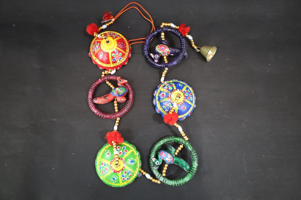 Handcrafted Wall Hanging with Decorative Spheres, Traditional Indian Design, Multicoloured Bells and Beads view 2