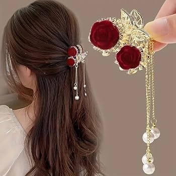Blubby Red Rose Metal Hair Claw Clip for Women view 2