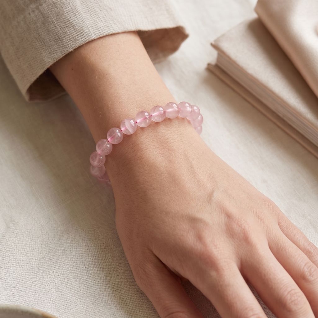 Rose Quartz Bracelet for Women & Men | Natural Healing Crystal Beaded Bracelet for Love, Positivity & Emotional Balance | Stretchable Pink Stone Bracelet I Hotilal Jewellers view 2