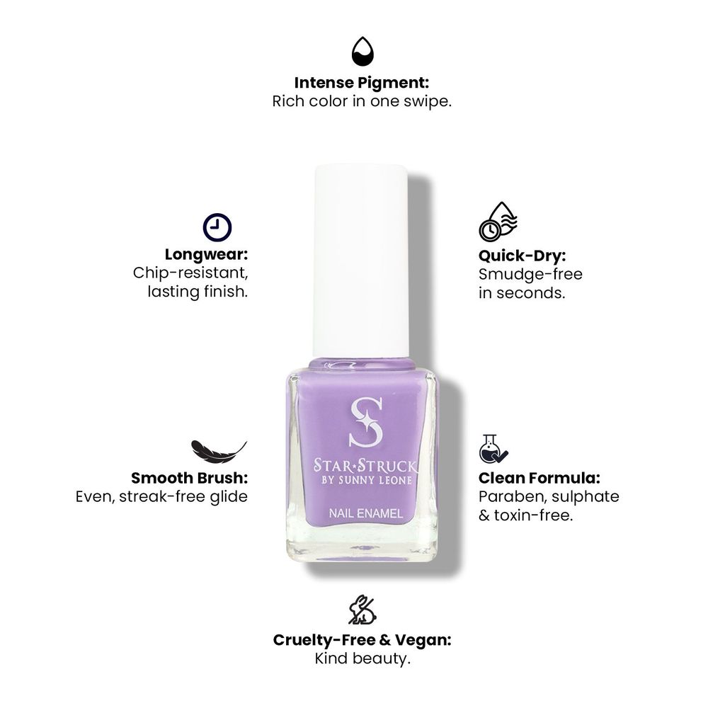 StarStruck by Sunny Leone - Lavender - Glossy Nail Polish | Mirror-Like Shine & Longwear Color | Quick Dry Formula view 2