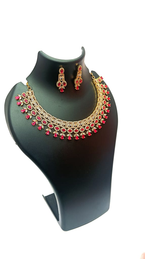 Gold-plated Kundan and Meenakari Necklace Set with Ruby Stones view 2