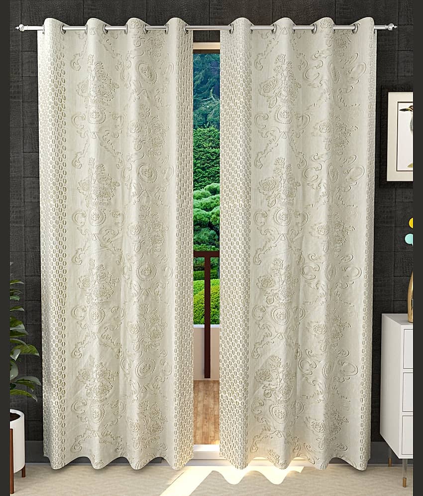 Stella Creations Solid Room Darkening Eyelet Curtain 7 ft ( Pack of 2 ) - Cream