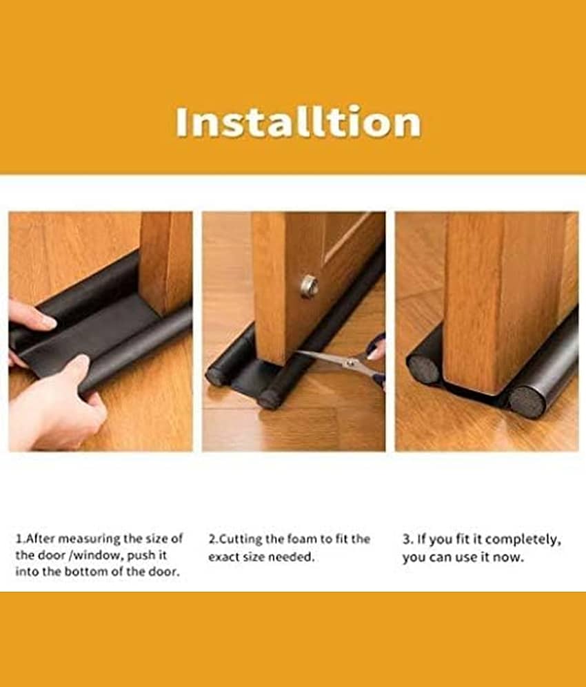 Door Bottom Sealing Strip, Twin Door Draft Blocker Guard for Home Pack of 2 (Brown) view 2