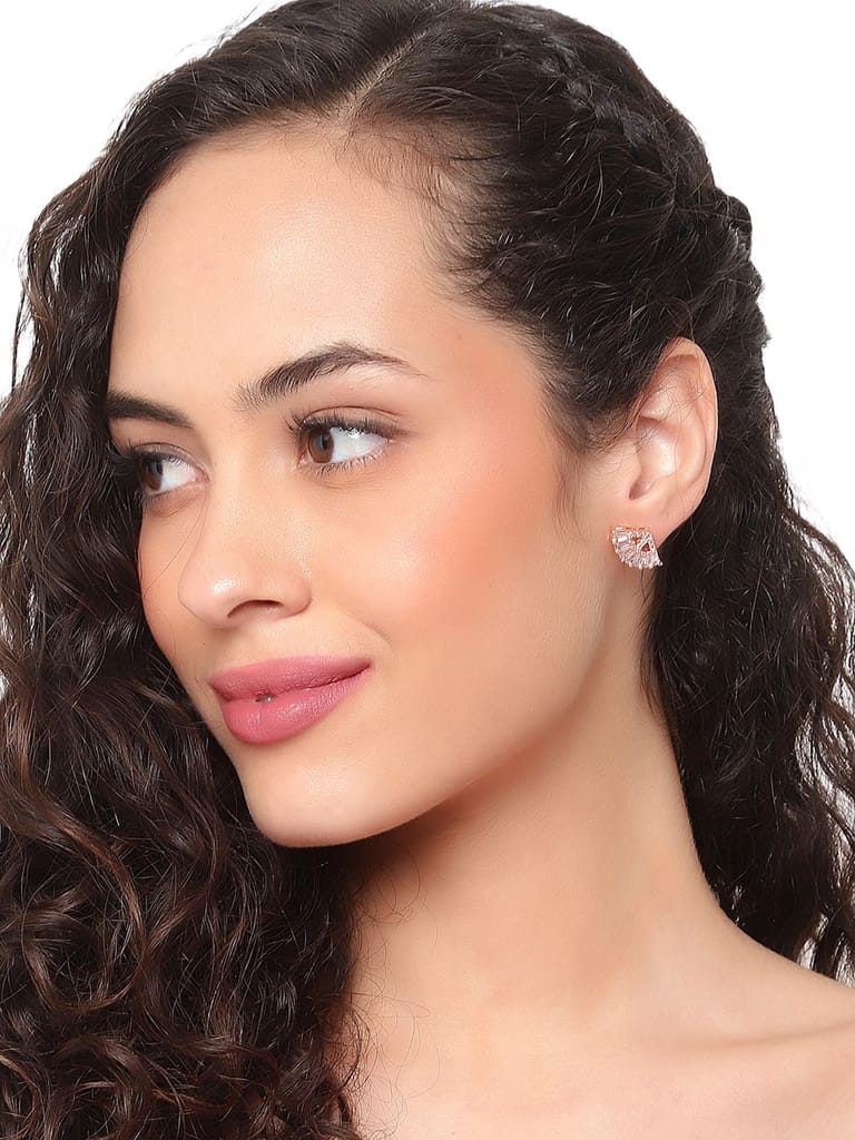 Cardinal Rose Gold plated Brass White Stone Earrings Set view 2