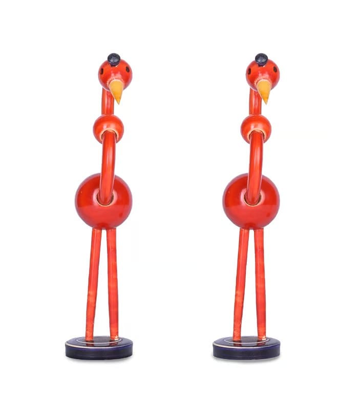 Decorative Red Wooden Bird Figurines - Set of 2 view 2