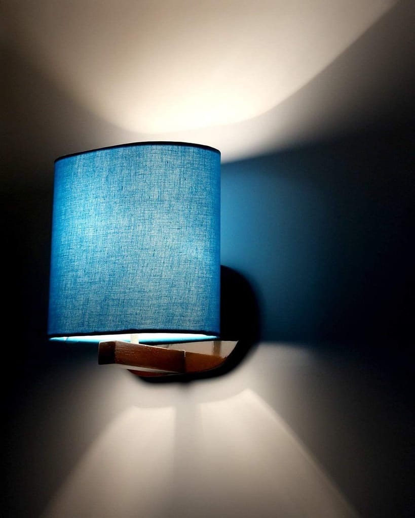 LIGHT ANGLE Wooden Surface Mounted Classic Fabric Oval Shape Wall Lamps for Home Bedroom (Sky) view 2