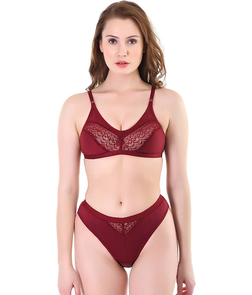 TCG Maroon Cotton Lycra Bra & Panty Set view 2