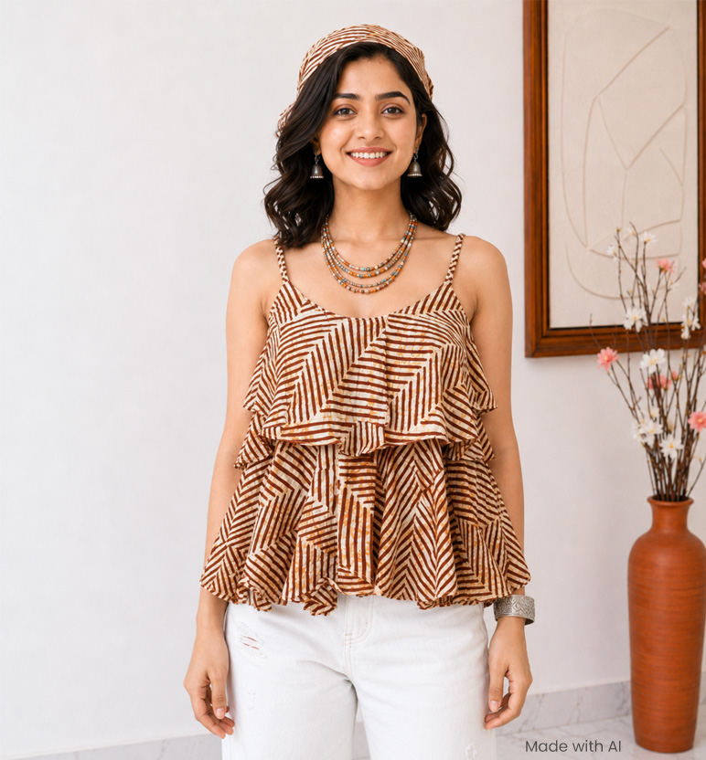 Handcrafted Batik Short Rayon Cotton Top