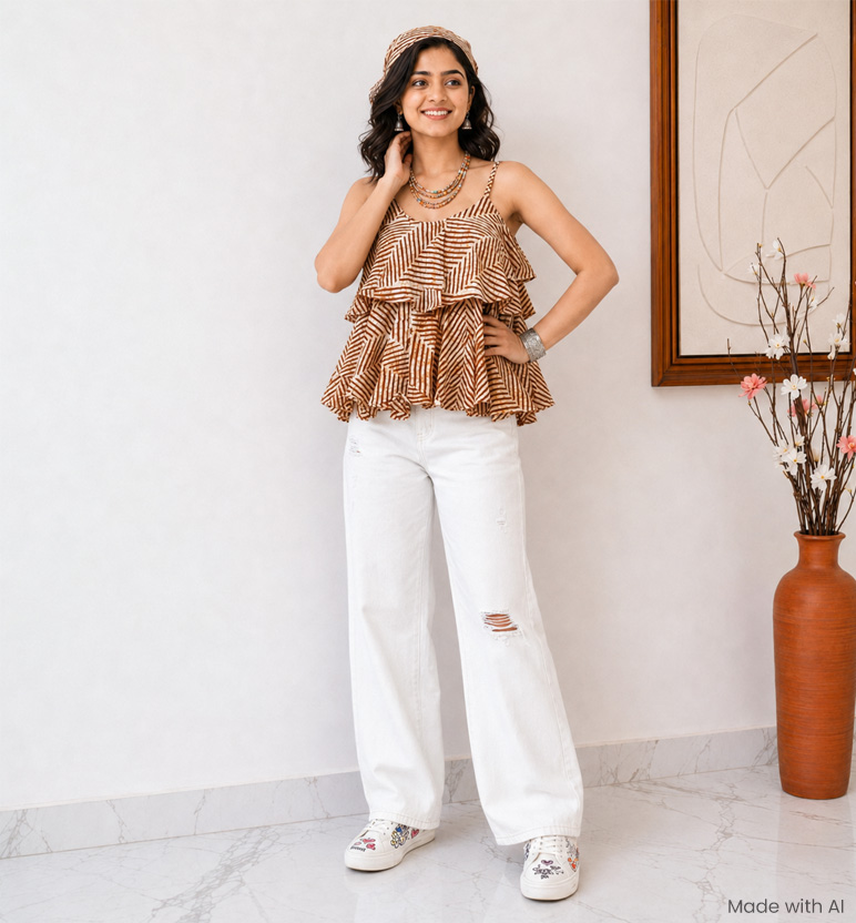Handcrafted Batik Short Rayon Cotton Top view 2