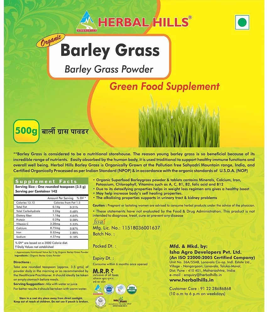 Herbal Hills Barley Grass Powder 500 Gm Pack of 1 view 2