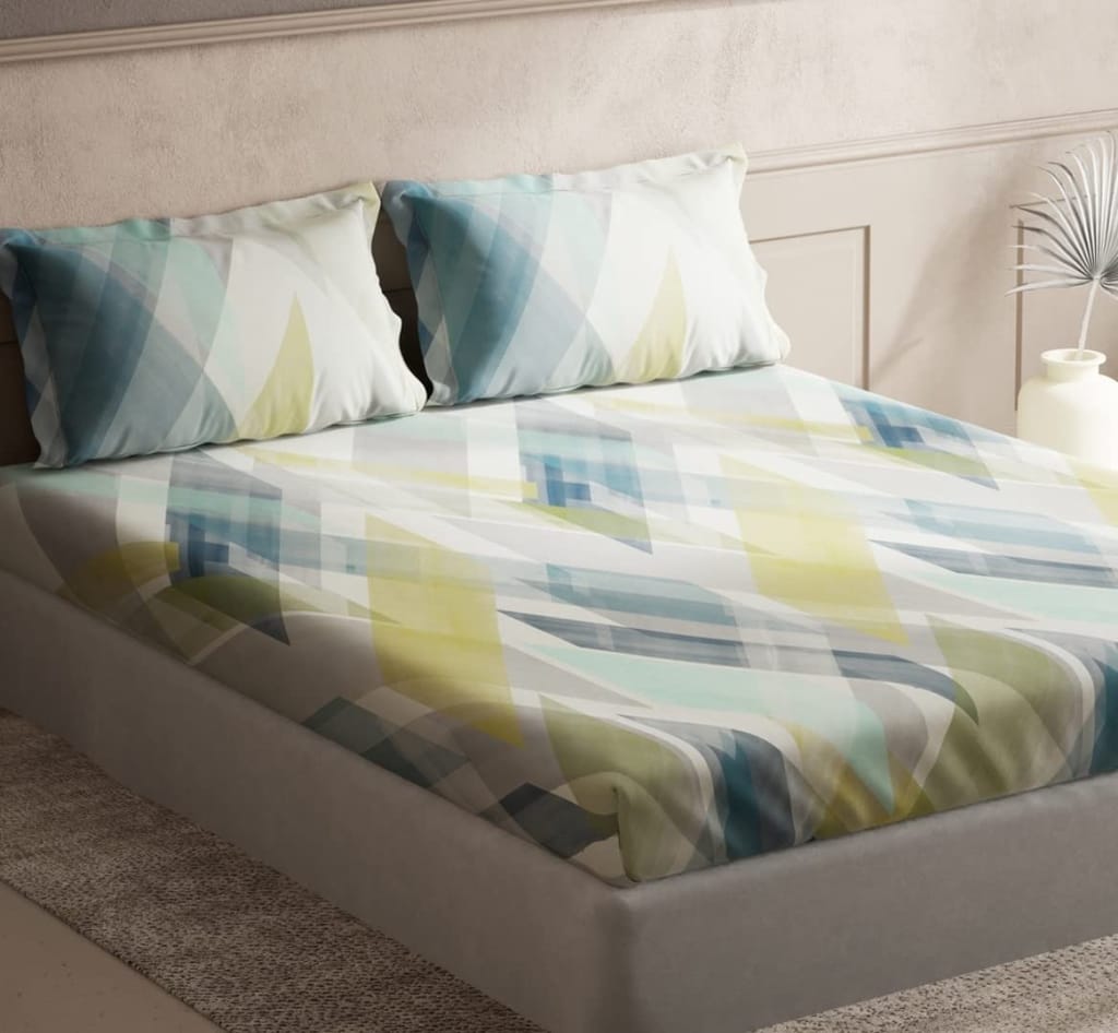 DDECOR - Elemental Collection 100% Cotton Abstract Pattern 144TC King Bedsheet |254 CM X 274 CM| with 2 Pillow Covers - Multi view 2