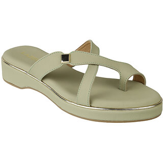 Lazera Green Wedge Sandals for Women Criss Cross Toe Ring Soft Footbed Design view 2