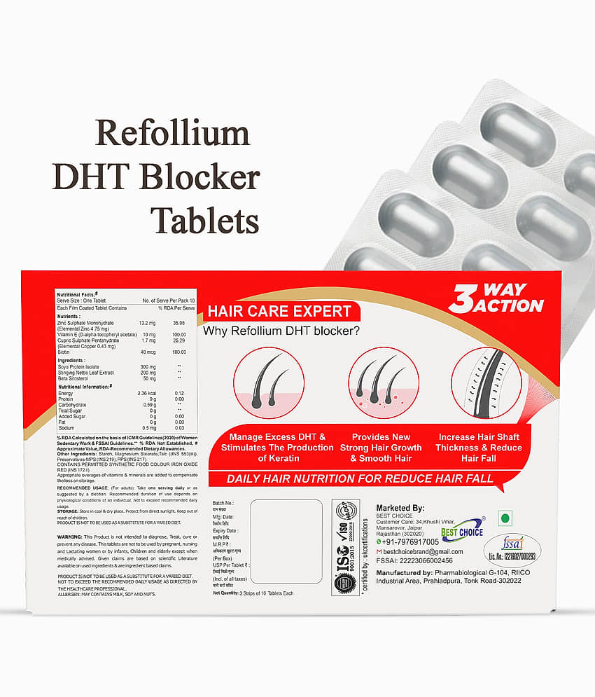 Refollium DHT Blocker 30Tabs with Rosemary Leaves 100g Combo | Hair Growth & Hair Fall Control | For Scalp Care & Hair Nourishment view 2