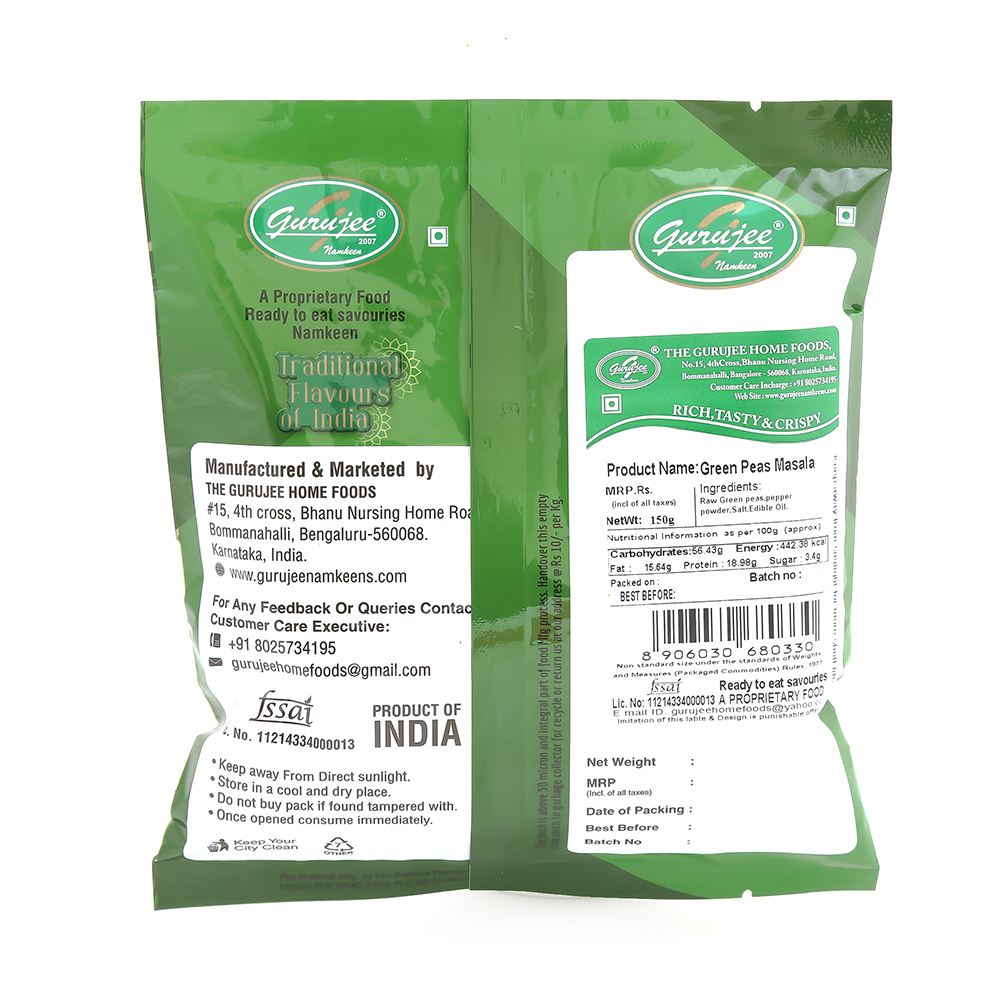 Gurujee Namkeen Green Peas Masala, 150 gm view 2