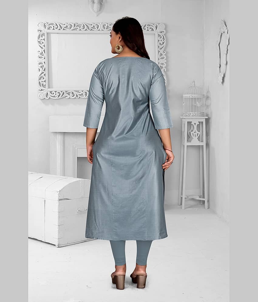 Hetsa Women Chanderi Embroidered A-line Kurti ( Grey ) view 2