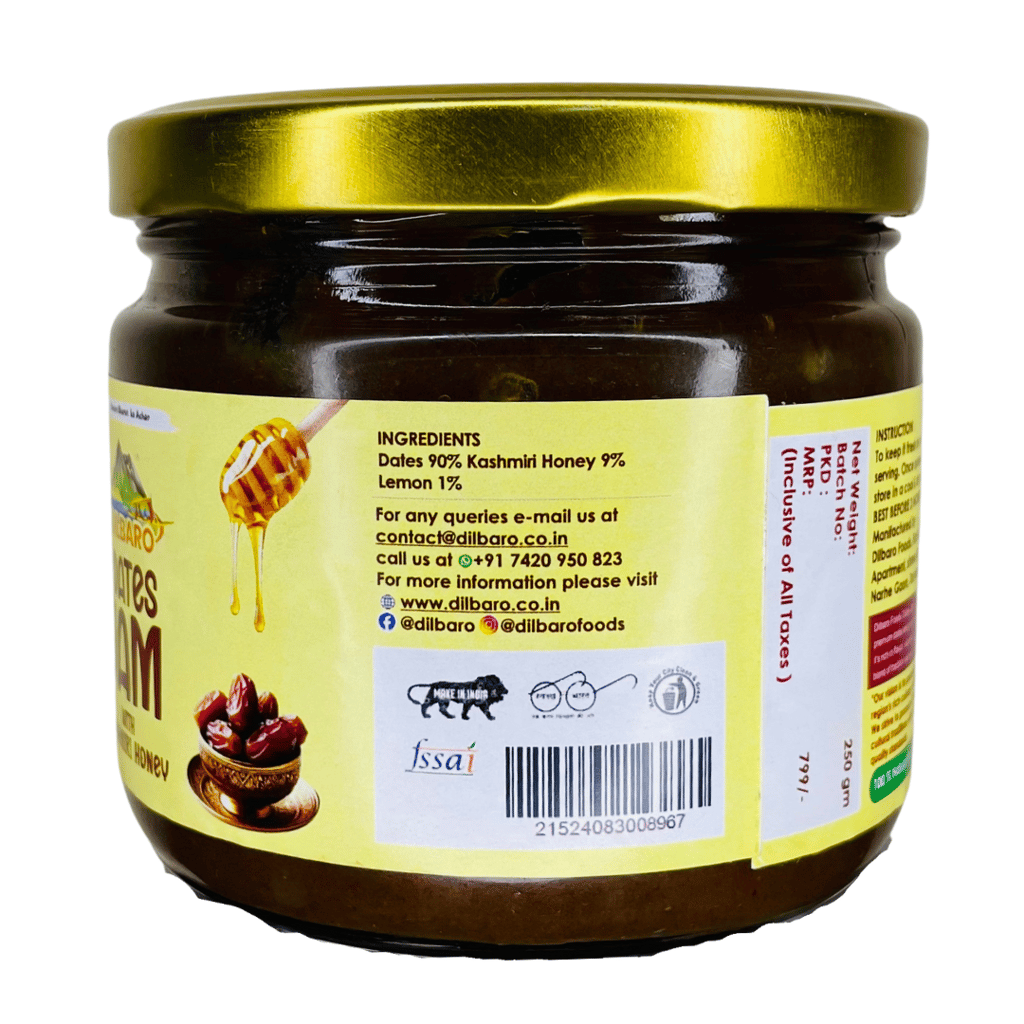 Dilbaro Dates Jam with Kashmiri Honey | 100% Natural | No Sugar Added | 250g | Preservative-Free | Healthy Fruit Spread view 2