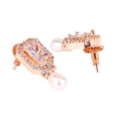 Rose Gold Plated White Stone American Diamond Earrings view 2