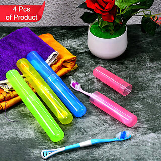 (Pack of 4) Plastic Toothbrush Covers | Anti-Bacterial Hygienic Multicolor Travel Storage Case view 2