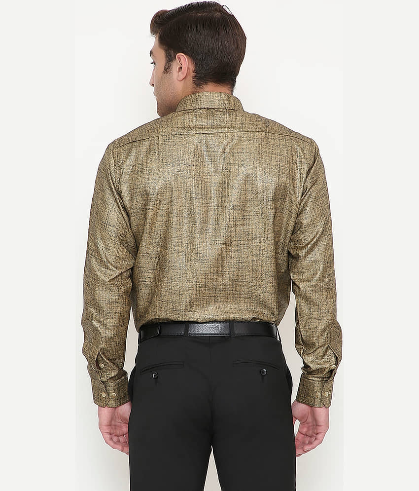 Maharaja Cotton Blend Slim Fit Full Sleeves Men's Formal Shirt - Gold ( Pack of 1 ) view 2