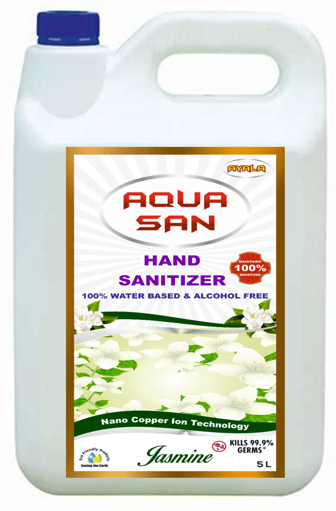 Hand Sanitizer (AquaSan -Jasmine-5 L) | Unique Sanitizer | Suitable for kids | Kills 99.9% Germs| Alcohol Free| Water based| No harsh chemicals| Anti microbial & Anti Viral | Safe to use anywhere