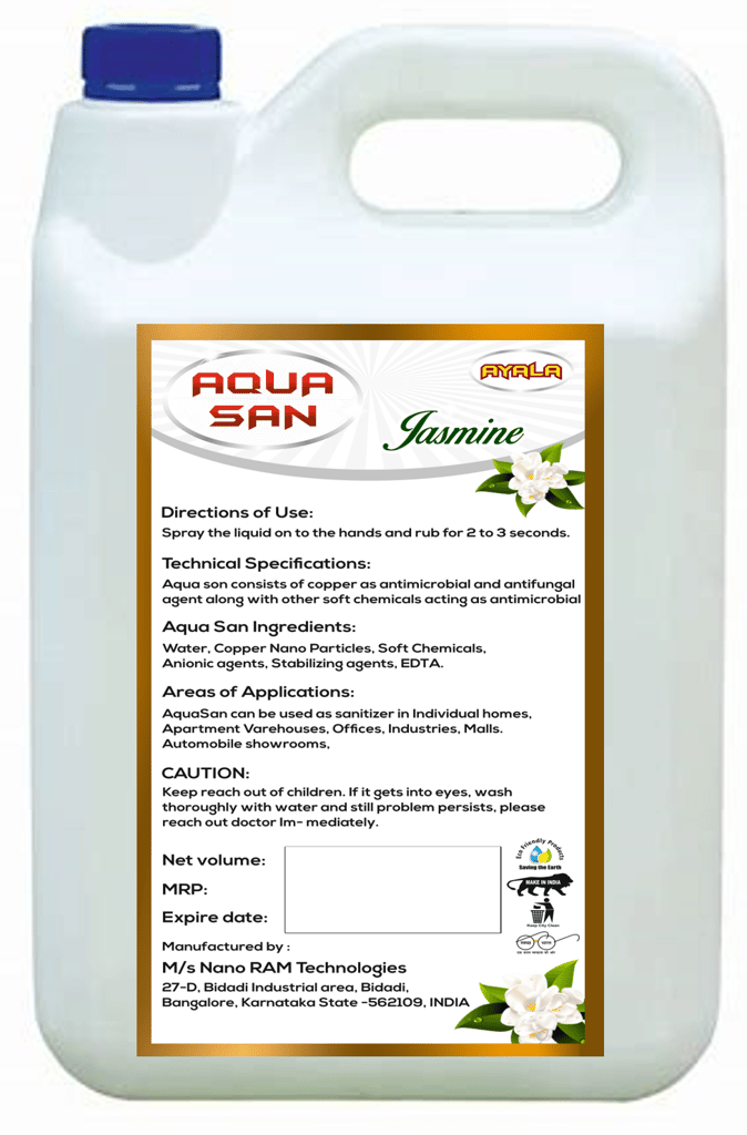 Hand Sanitizer (AquaSan -Jasmine-5 L) | Unique Sanitizer | Suitable for kids | Kills 99.9% Germs| Alcohol Free| Water based| No harsh chemicals| Anti microbial & Anti Viral | Safe to use anywhere view 2